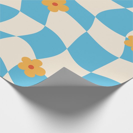 Groovy Daisy Floral Checkerboard, Y2K 90s Wrappin Geschenkpapier (Ecke)