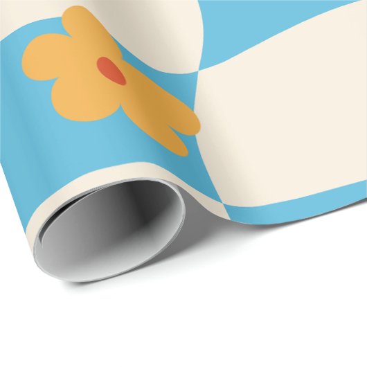Groovy Daisy Floral Checkerboard, Y2K 90s Wrappin Geschenkpapier (Rolleneckpunkt)