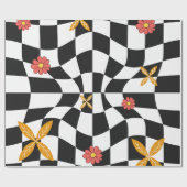 Groovy Daisy Floral Checkerboard, Y2K 90s Wrappin Geschenkpapier (Flach)