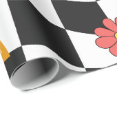 Groovy Daisy Floral Checkerboard, Y2K 90s Wrappin Geschenkpapier (Rolleneckpunkt)