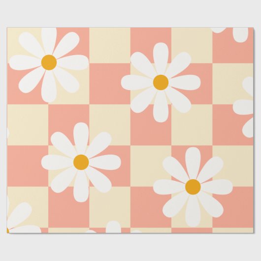 Groovy Daisy Floral Checkerboard, Y2K 90s Wrappin Geschenkpapier (Flach)