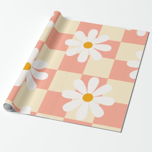 Groovy Daisy Floral Checkerboard, Y2K 90s Wrappin Geschenkpapier (Ungerollt)