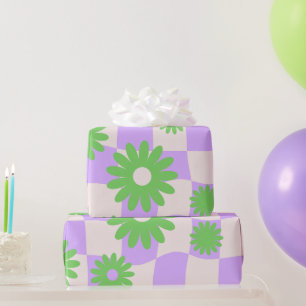 Groovy Daisy Floral Checkerboard, Y2K 90s Wrappin Geschenkpapier