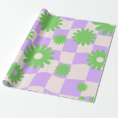 Groovy Daisy Floral Checkerboard, Y2K 90s Wrappin Geschenkpapier (Ungerollt)