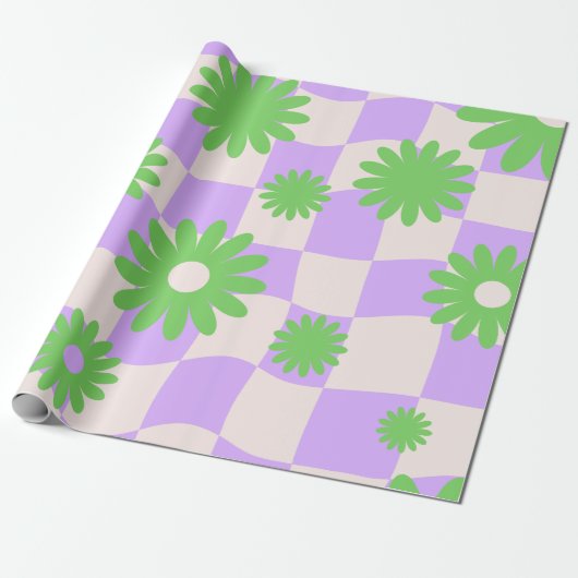 Groovy Daisy Floral Checkerboard, Y2K 90s Wrappin Geschenkpapier (Ungerollt)