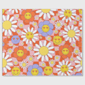 Groovy Daisy Floral Checkerboard, Y2K 90s Wrappin Geschenkpapier (Flach)