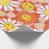 Groovy Daisy Floral Checkerboard, Y2K 90s Wrappin Geschenkpapier (Ecke)