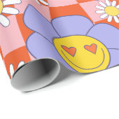 Groovy Daisy Floral Checkerboard, Y2K 90s Wrappin Geschenkpapier (Rolleneckpunkt)