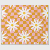 Groovy Daisy Floral Checkerboard, Y2K 90s Wrappin Geschenkpapier (Flach)