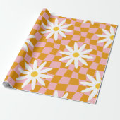 Groovy Daisy Floral Checkerboard, Y2K 90s Wrappin Geschenkpapier (Ungerollt)