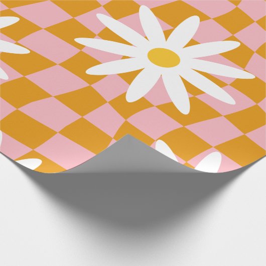 Groovy Daisy Floral Checkerboard, Y2K 90s Wrappin Geschenkpapier (Ecke)