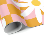 Groovy Daisy Floral Checkerboard, Y2K 90s Wrappin Geschenkpapier (Rolleneckpunkt)