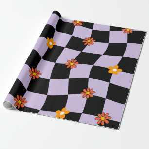 Groovy Daisy Floral Checkerboard, Y2K 90s Wrappin Geschenkpapier