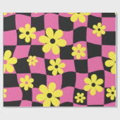 Groovy Daisy Floral Checkerboard, Y2K 90s Wrappin Geschenkpapier (Flach)