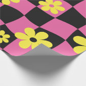 Groovy Daisy Floral Checkerboard, Y2K 90s Wrappin Geschenkpapier (Ecke)