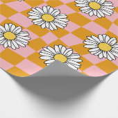 Groovy Daisy Floral Checkerboard, Y2K 90s Wrappin Geschenkpapier (Ecke)