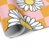 Groovy Daisy Floral Checkerboard, Y2K 90s Wrappin Geschenkpapier (Rolleneckpunkt)