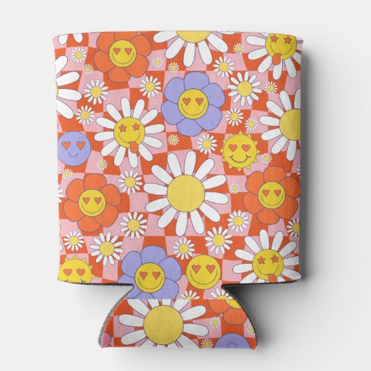 Groovy Daisy Floral Checkerboard, Y2K 90s, Y2K Dosenkühler (Rückseite)