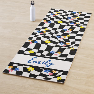 Groovy Daisy Floral Checkerboard, Y2K 90s Yogamatte