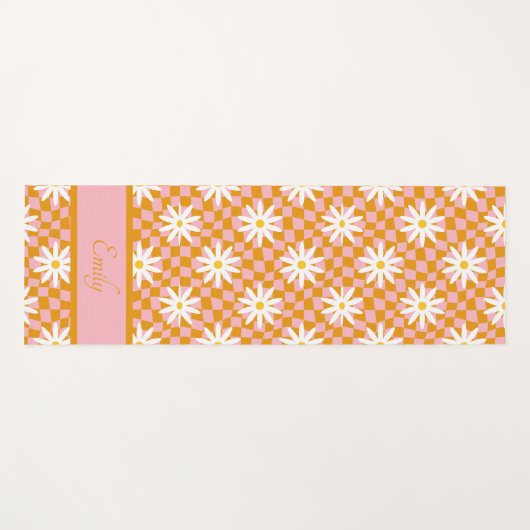 Groovy Daisy Floral Checkerboard, Y2K 90s Yogamatte (Vorderseite (Horizontal))