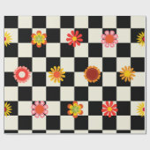 Groovy Daisy Floral Checkerboard, Y2K Geschenkpapier (Flach)