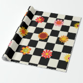 Groovy Daisy Floral Checkerboard, Y2K Geschenkpapier (Ungerollt)