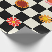 Groovy Daisy Floral Checkerboard, Y2K Geschenkpapier (Ecke)