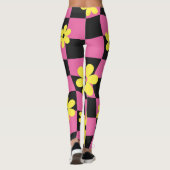 Groovy Daisy Floral Heart Checkerboard, Y2K 90s Leggings (Rückseite)