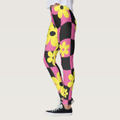 Groovy Daisy Floral Heart Checkerboard, Y2K 90s Leggings (Links)