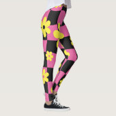 Groovy Daisy Floral Heart Checkerboard, Y2K 90s Leggings (Rechts)