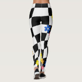 Groovy Daisy Floral Heart Checkerboard, Y2K 90s Leggings (Rückseite)