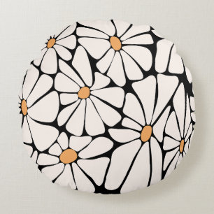 Groovy Daisy Flower Retro Rundes Kissen