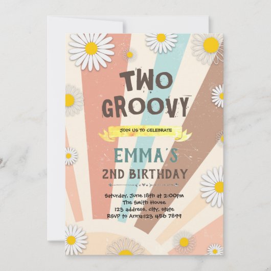 Groovy daisy hippie 60er einladung (Vorderseite)