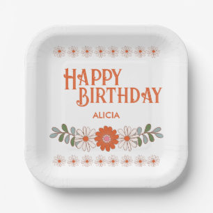 Groovy Daisy Hippie Flora Blatt Alles Gute zum Geb Pappteller