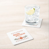 Groovy Daisy Hippie Flora Leaf Happy Birthday Rechteckiger Pappuntersetzer (Vor Ort)