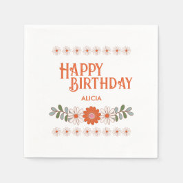 Groovy Daisy Hippie Flora Leaf Happy Birthday Serviette