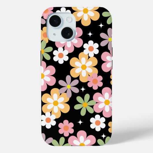 Groovy-Daisy-Muster Schwarz Case-Mate iPhone Hülle (Rückseite)