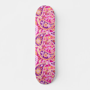 Groovy Daisy Paisley BoHo Wasserfarbe Fuchsia Skateboard
