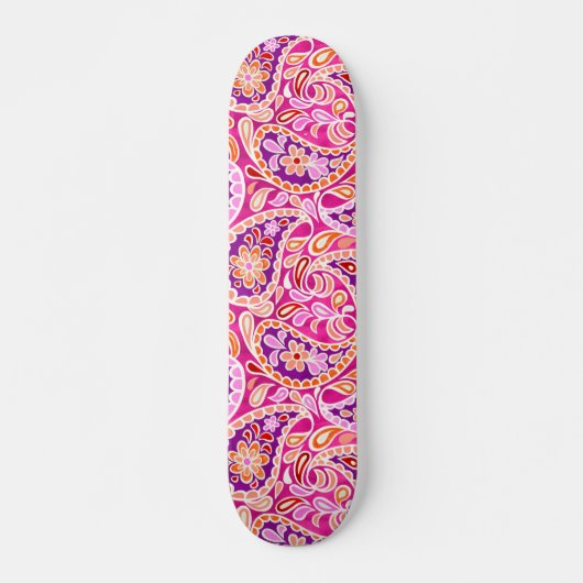 Groovy Daisy Paisley BoHo Wasserfarbe Fuchsia Skateboard (Vorne)
