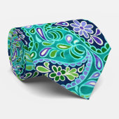 Groovy Daisy Paisley BoHo Wasserfarbe - Türkis Krawatte (Gerollt)