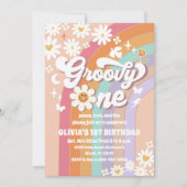 Groovy Daisy Rainbow 1st Birthday Invitation Einladung (Vorderseite)
