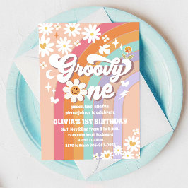Groovy Daisy Rainbow 1st Birthday Invitation Einladung