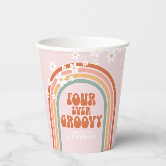 Groovy daisy Regenbogen 4. Geburtstag Papieren Cup Pappbecher (Vorderseite)