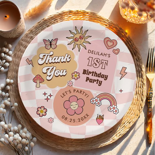 Groovy Daisy Retro 1. Geburtstag Party Pappteller