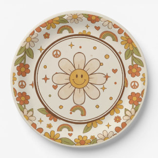 Groovy Daisy | Retro 70er Jahre Floral Neutraler S Pappteller