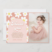 Groovy Daisy Retro Birthday Party Foto Dankeskarte (Vorderseite)