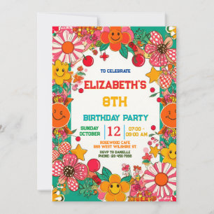Groovy Daisy & Smiley Face Retro Geburtstag Einladung