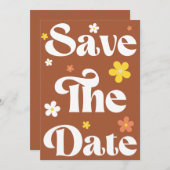 Groovy Daisy Terracotta Retro Typografie & Foto Save The Date (Vorne/Hinten)