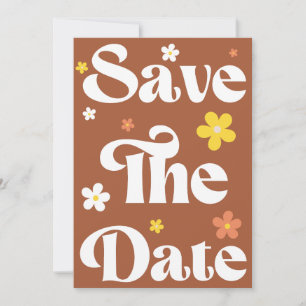 Groovy Daisy Terracotta Retro Typografie & Foto Save The Date