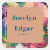 Groovy Deko Painting Wedding Quadratischer Aufkleber (Vorderseite)